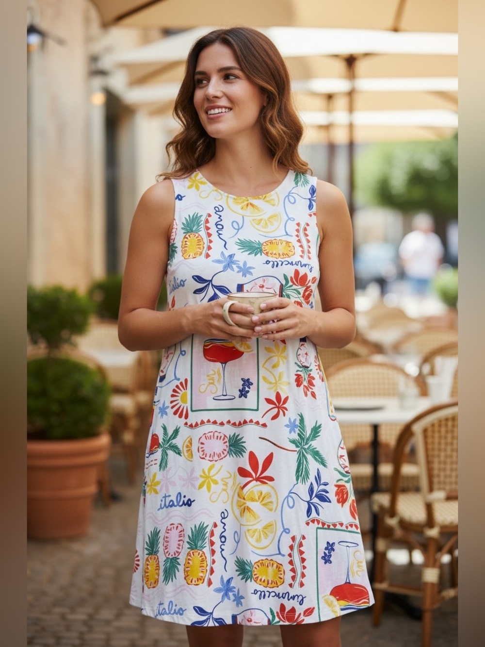 Harlow & Rose Italian Coastal Print Swing Dress Limoncello Mediterranean Chic M